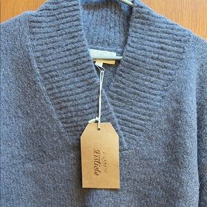 Baltic Born Gray V-Neck Sweater with Ribbed Collar
